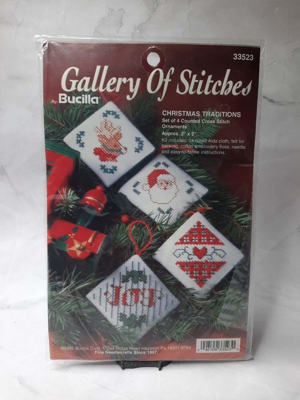 1995 Bucilla Gallery Of Stitches Christmas Traditions Cross Stitch 4 Ornaments